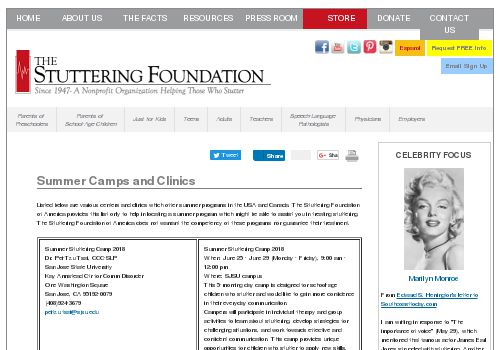 Link ai "Summer Camps and Clincics" del "The Stuttering Foundation"